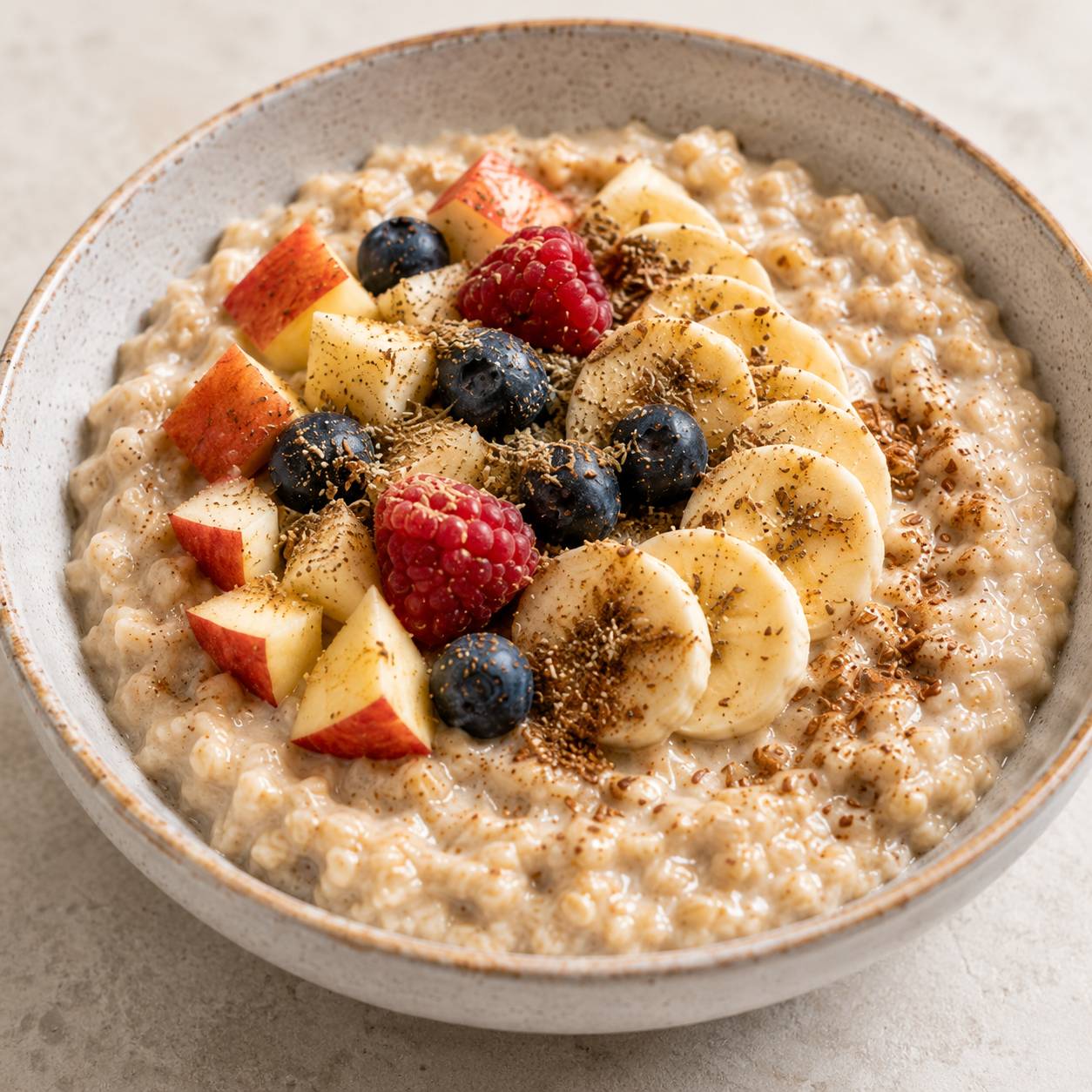 Avena cremosa con fruta y semillas
