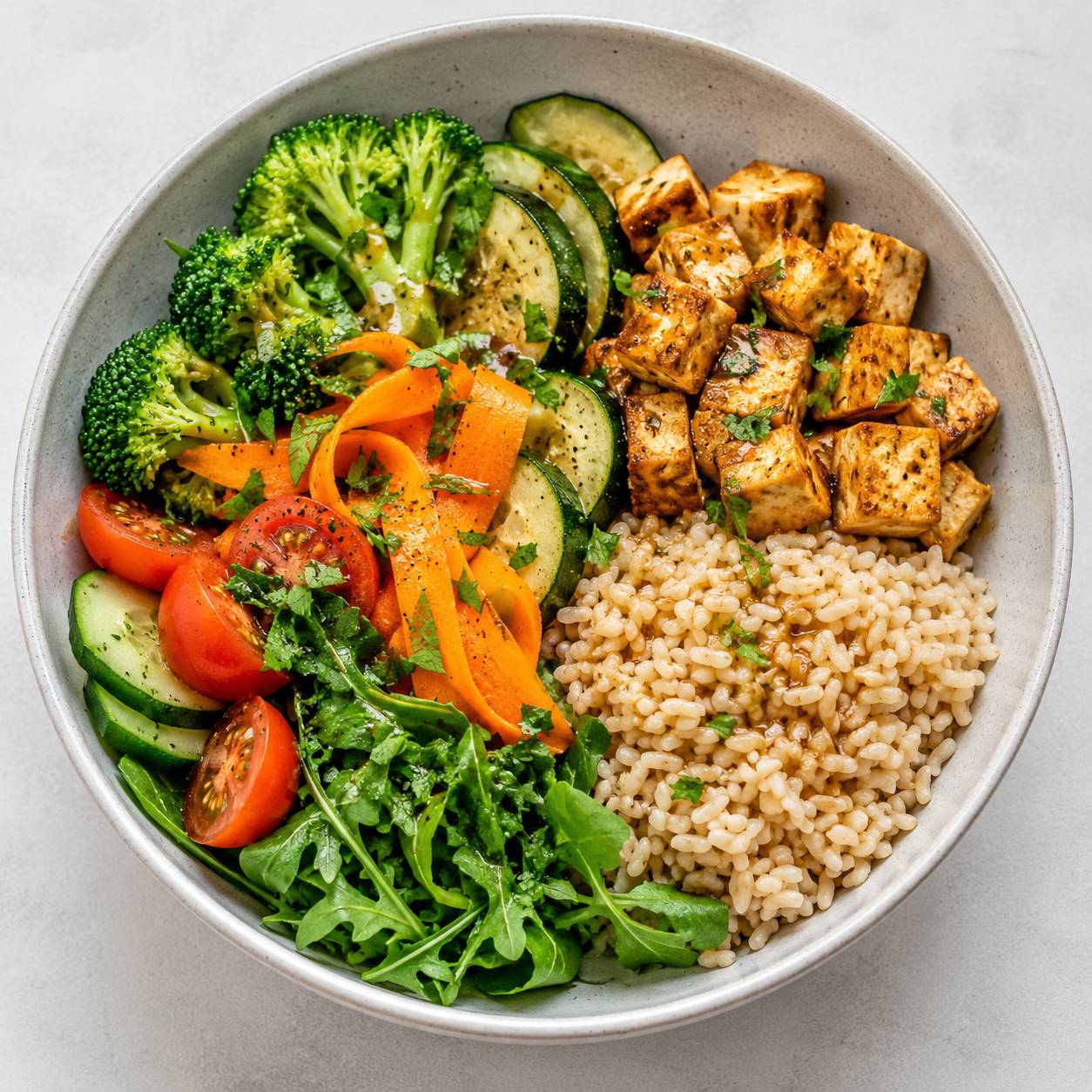Cuenco vegetal con cereal, legumbre y verduras