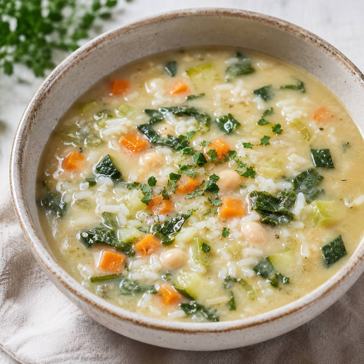 Sopa de verduras con arroz y alubia